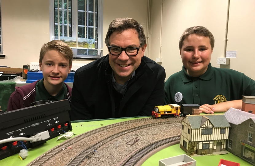 With young members of the Horsham Model Railway club at their 10th birthday celebration in the Drill Hall.
