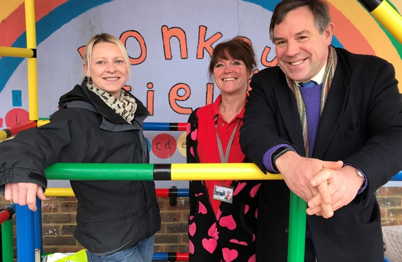 Jeremy Quin met the team at the Donkey Field Pre School, Crawley Down to congratulate them on winning a significant grant from Aviva to refurbish their outside learning space.